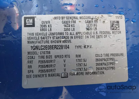 2014 Chevrolet Tahoe Commercial Fleet from USA, damaged, VIN 1GNLC2E08ER228184